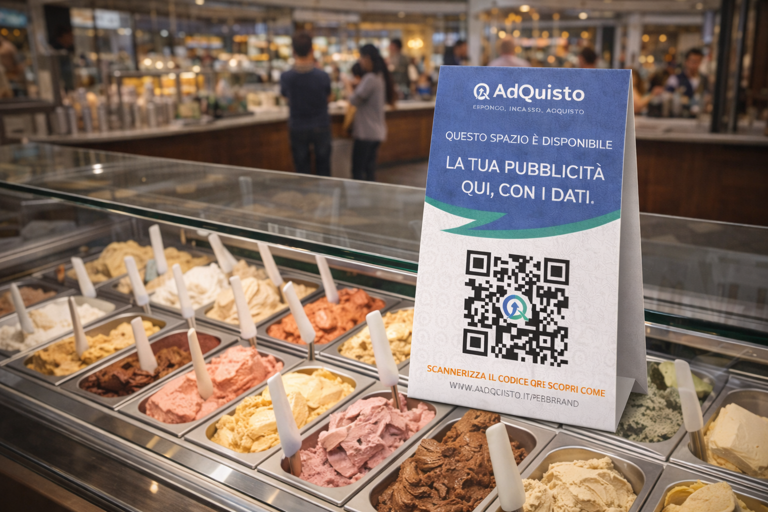 Bancone con espositore pubblicitario